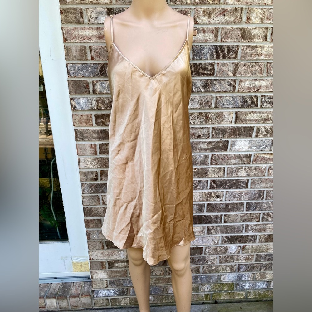 Secret Treasures Tan/Golden Mesh Back 1X Slip Nightgown